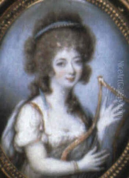 A Lady Playing A Lyre Oil Painting by William Singleton