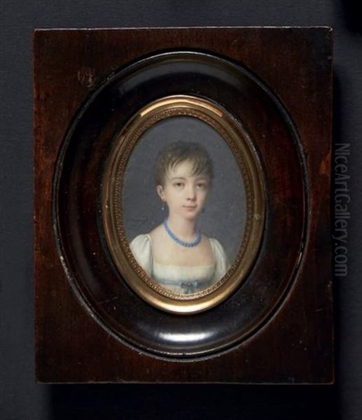 Portrait De Jeune Fille A Collier Et Boucles D'oreille De Lapis Lazuli Oil Painting by Jean Baptiste Singry