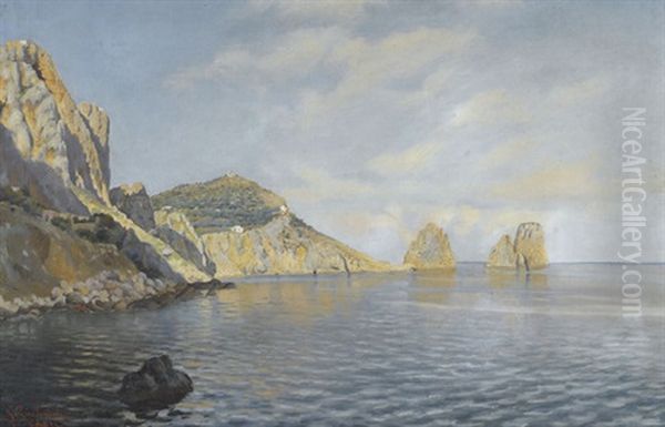 Felskustenpartie Bei Capri Oil Painting by Gofredo Sinibaldi