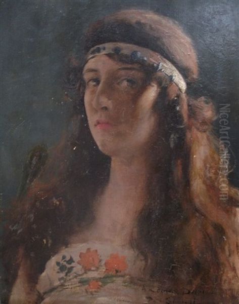 Portrait De Femme Au Bandeau Oil Painting by Jean-Paul Sinibaldi