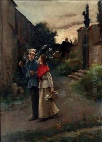 Jeune Couple A La Cueillette Des Fleurs Oil Painting by Jean-Paul Sinibaldi