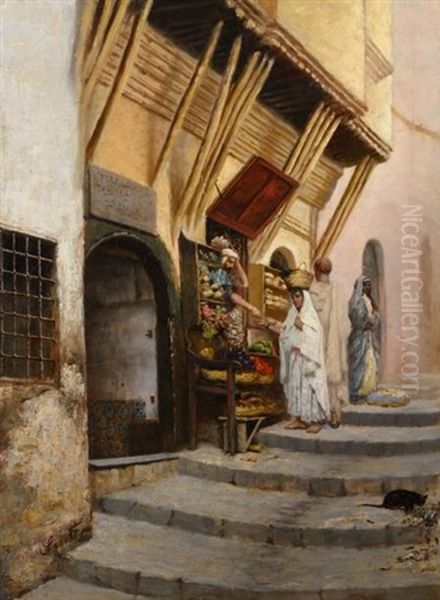 Le Marchand De Legumes Dans La Rue Oil Painting by Joseph Sintes