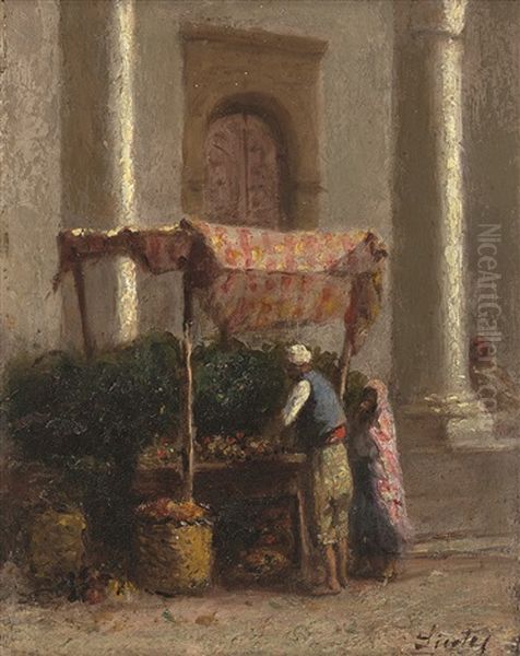 Echoppe Dans La Casbah D'alger (+ Portait De Jeune Algerienne, Verso) Oil Painting by Joseph Sintes