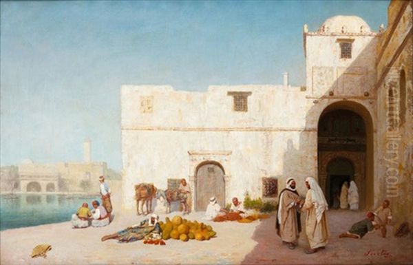 Marchand De Legumes Sur Le Port D'alger Oil Painting by Joseph Sintes