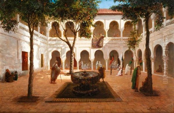 Dans La Cour Du Palais (djenina?) Oil Painting by Joseph Sintes