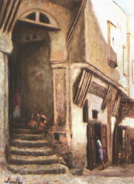 Rue De La Casbah D'alger Et Impasse Du Diable Oil Painting by Joseph Sintes