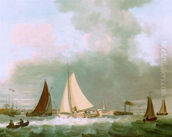 Sailing Vessels Near The Dutch Coast Oil Painting by Joseph Sipkes