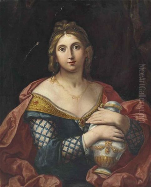 Portrait Of A Lady, Half-length, As Pandora Or Artemisia Oil Painting by Elisabetta Sirani