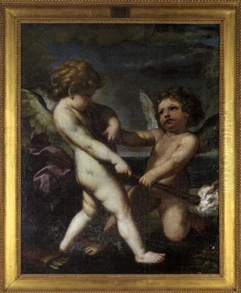 Putti Fighting Over A Torch by Elisabetta Sirani