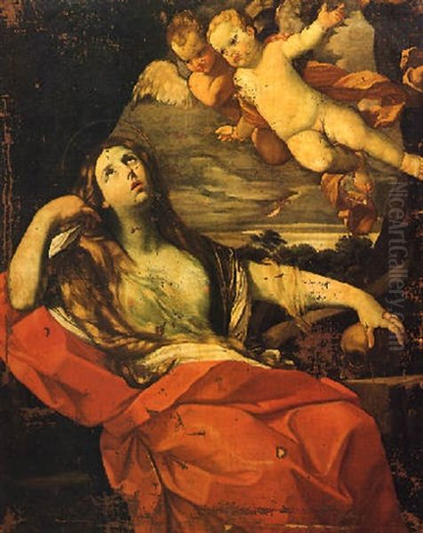 La Maddalena E Due Angeli Oil Painting by Elisabetta Sirani