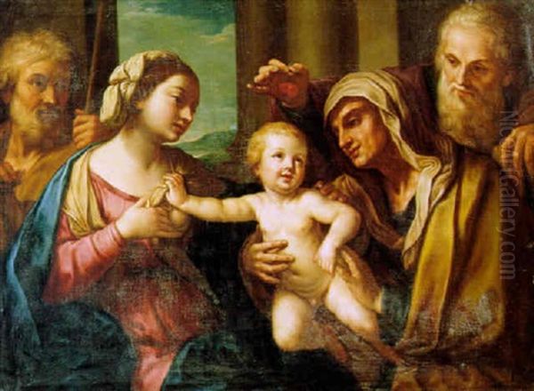 Sacra Famiglia Con Sant'anna E Gioacchino Oil Painting by Elisabetta Sirani