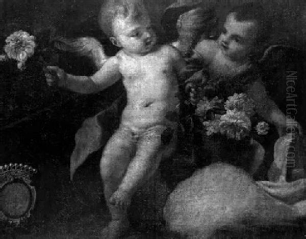 Putti Jouant Avec Une Corbeille De Fleurs Oil Painting by Elisabetta Sirani