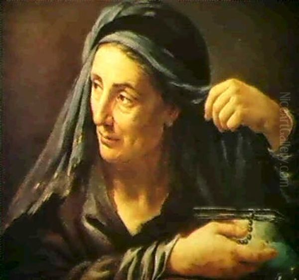 Eine Frau Probiert Scmuckstucke Vor Einem Nicht Sichtbaren  Spiegel Oil Painting by Elisabetta Sirani