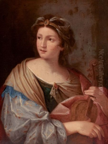 Woman With A Violin (possibly Saint Cecilia) Oil Painting by Giovanni Andrea Sirani