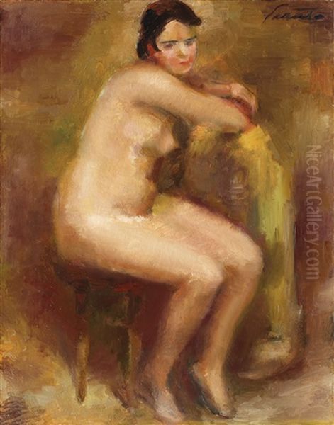 Nud In Atelier Oil Painting by Francisc Sirato