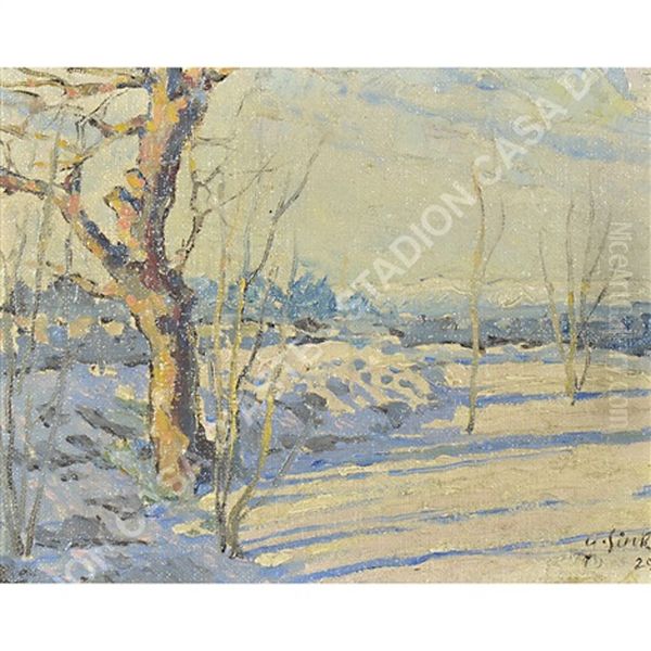 Nevicata A Opicina Oil Painting by Albert Sirk