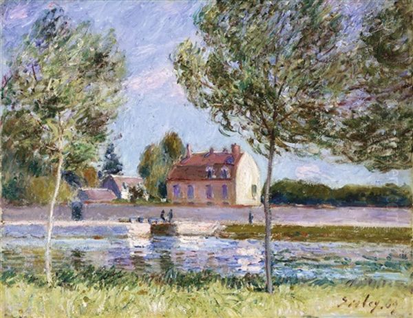 Bourse D'affretement De La Batellerie, Saint-mammes Or Maisons Au Bord Du Loing Oil Painting by Alfred Sisley