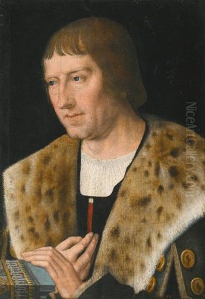 Portrait Of A Man, Head And Shoulders, Wearing A Fur Collar Oil Painting by Michiel Sittow