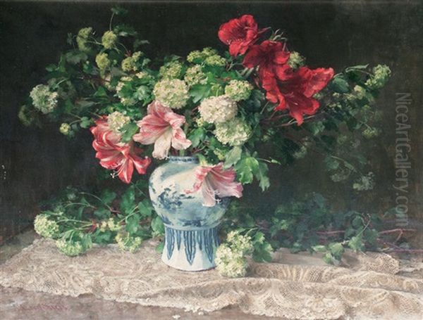 Blumenstraus Mit Amaryllis Oil Painting by Clara Von Sivers