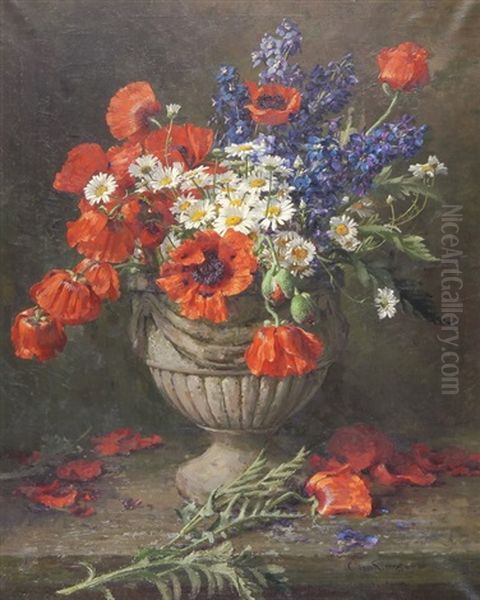 Blumenstillleben Mit Klatschmohn, Rittersporn Und Margeriten Oil Painting by Clara Von Sivers