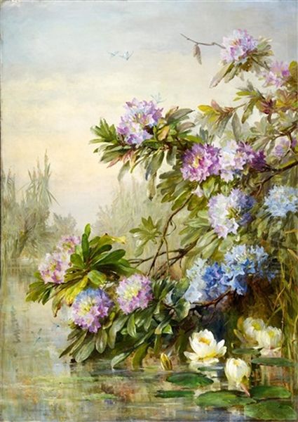 A Landscape View With Spring Flowers Oil Painting by Clara Von Sivers