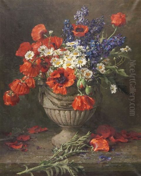 Blumenstillleben Mit Klatschmohn, Rittersporn Und Margeriten by Clara Von Sivers