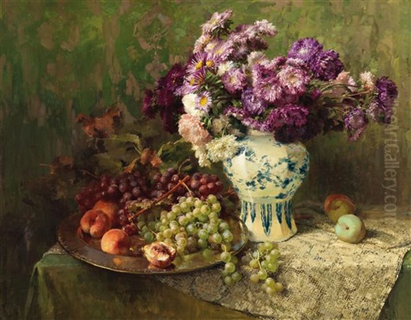 Large Still Life With Asters Oil Painting by Clara Von Sivers