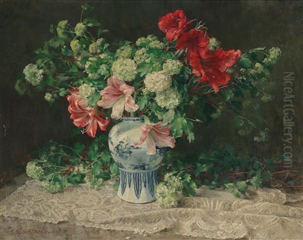 Blumenstilleben Mit Flieder Und Amaryllis Oil Painting by Clara Von Sivers