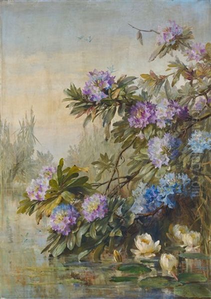 A Landscape View With Spring Flowers Oil Painting by Clara Von Sivers