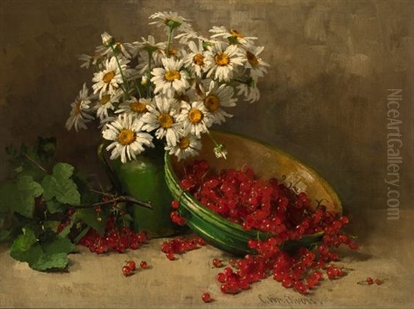 Still Life With Red Currants Oil Painting by Clara Von Sivers