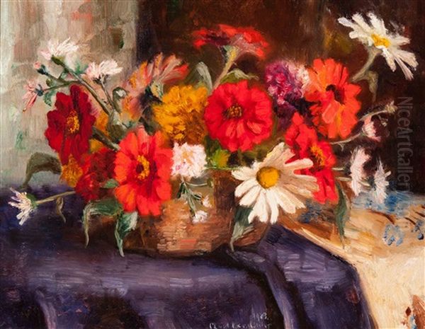 Still Life Of Flowers Oil Painting by Clara Von Sivers