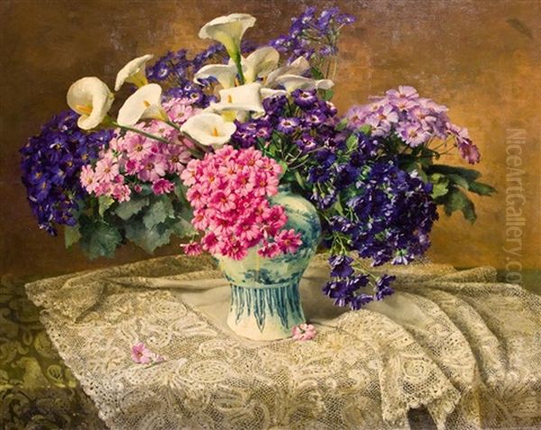 Blumenstraus Mit Phlox Und Calla Oil Painting by Clara Von Sivers