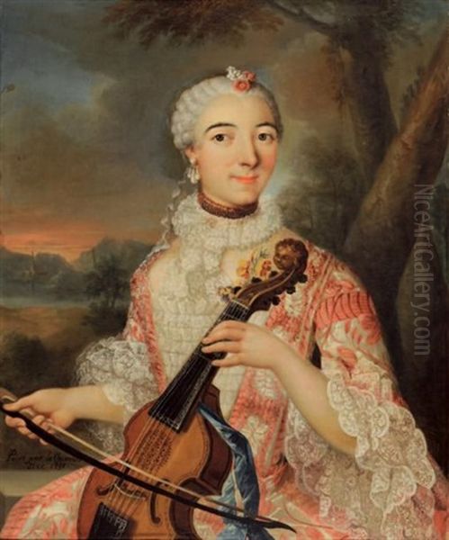 Portrait De Jeune Femme Jouant Du Violoncelle Oil Painting by Louis Antoine (le Chevalier Sixe) Sixet