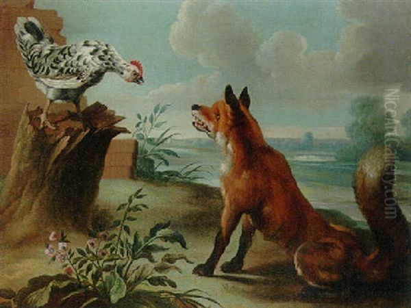 The Cockerel And The Fox Oil Painting by Louis Antoine (le Chevalier Sixe) Sixet