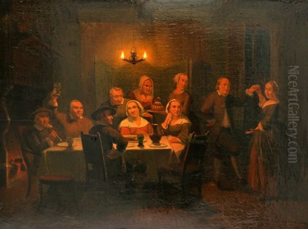 Diner Bij Kaarslicht Oil Painting by Pieter Geerard Sjamaar