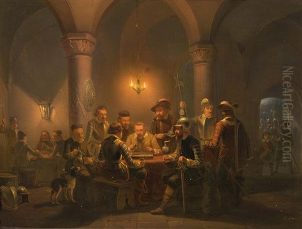 Brettspieler In Einer Taverne Oil Painting by Pieter Geerard Sjamaar