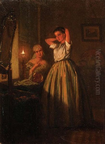 Femme A Sa Toilette A La Lumiere D'une Bougie Oil Painting by Pieter Geerard Sjamaar