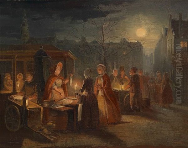 Nachtlicher Fischmarkt Oil Painting by Pieter Geerard Sjamaar