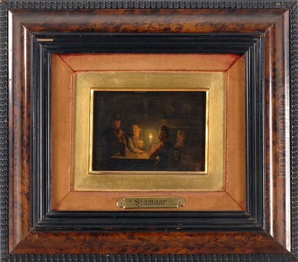 Playing Cards By Candlelight Oil Painting by Pieter Geerard Sjamaar