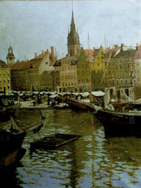 Fran Stockholms Hamn Oil Painting by Helmi Sjoestrand