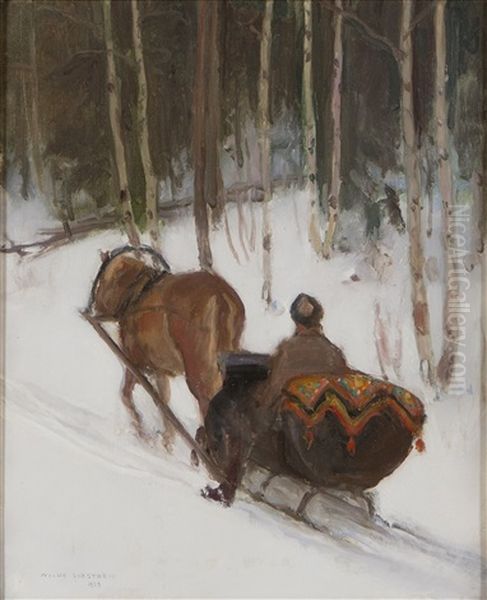 Sleigh Oil Painting by Vilho Sjoestroem