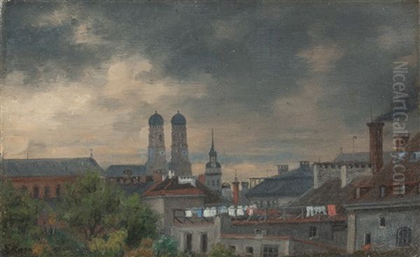 Blick Auf Den Dom Zu Unserer Lieben Frau Und Die Pfarrkirche St. Peter In Munchen Oil Painting by Anker Skaga