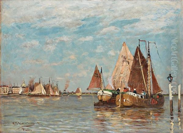 Fiskeskutor, Holland (fishing Boats, Holland) Oil Painting by Carl Skanberg