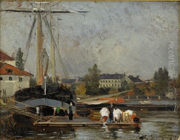 Franskt Hamnparti Oil Painting by Carl Skanberg