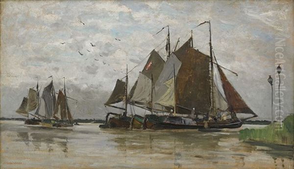 Kustlandskap Med Segelbatar Oil Painting by Carl Skanberg