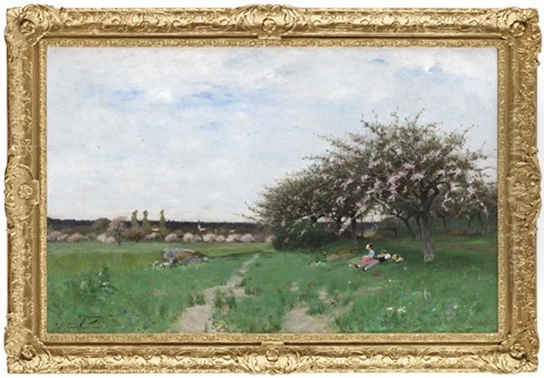 Blommande Frukttrad, Barbizon Oil Painting by Carl Skanberg