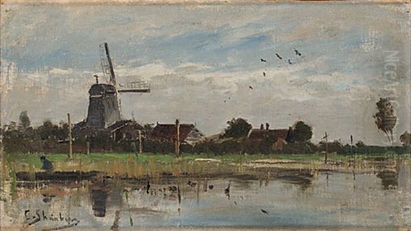 Bondgard Med Vaderkvarn, Holland Oil Painting by Carl Skanberg