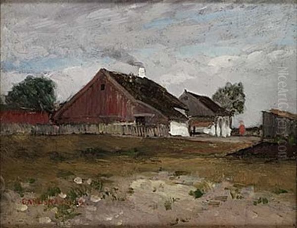 Kvinna Utanfor Bondgard Oil Painting by Carl Skanberg