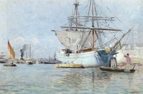 Hamn Med Segelskuta Oil Painting by Carl Skanberg