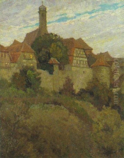 Rothenburg Ob Der Tauber, Blick Auf Die Stadtmauer Und Die Johanniskirche Oil Painting by Helmut Skarbina